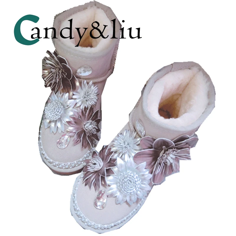 

Winter new sweet boots children thick plush trim boots Han version of the fashion water drill tide boots