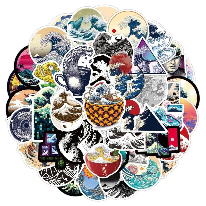 

50pcs Beach Wave Graffiti Stickers Outdoor Decal Scenery Luggage Skateboard Guitar Laptop Waterproof Sticker for Kids