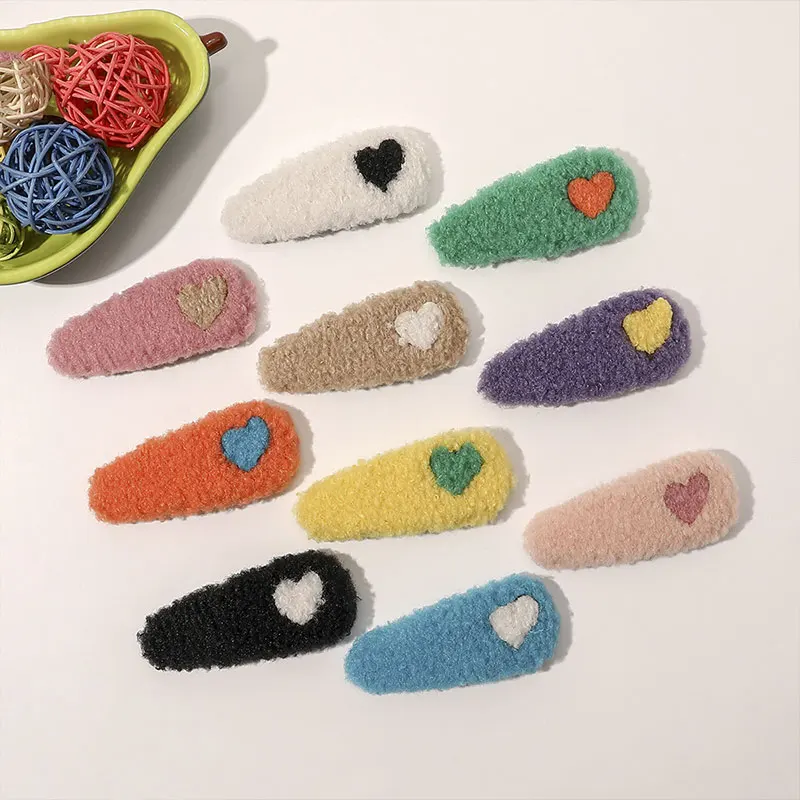 

Women Lamb Wool Love Heart Hair Clip Plush BB Clip Side Clip Candy Color Hair Band New Barrette Sweet Style Accessories Girl