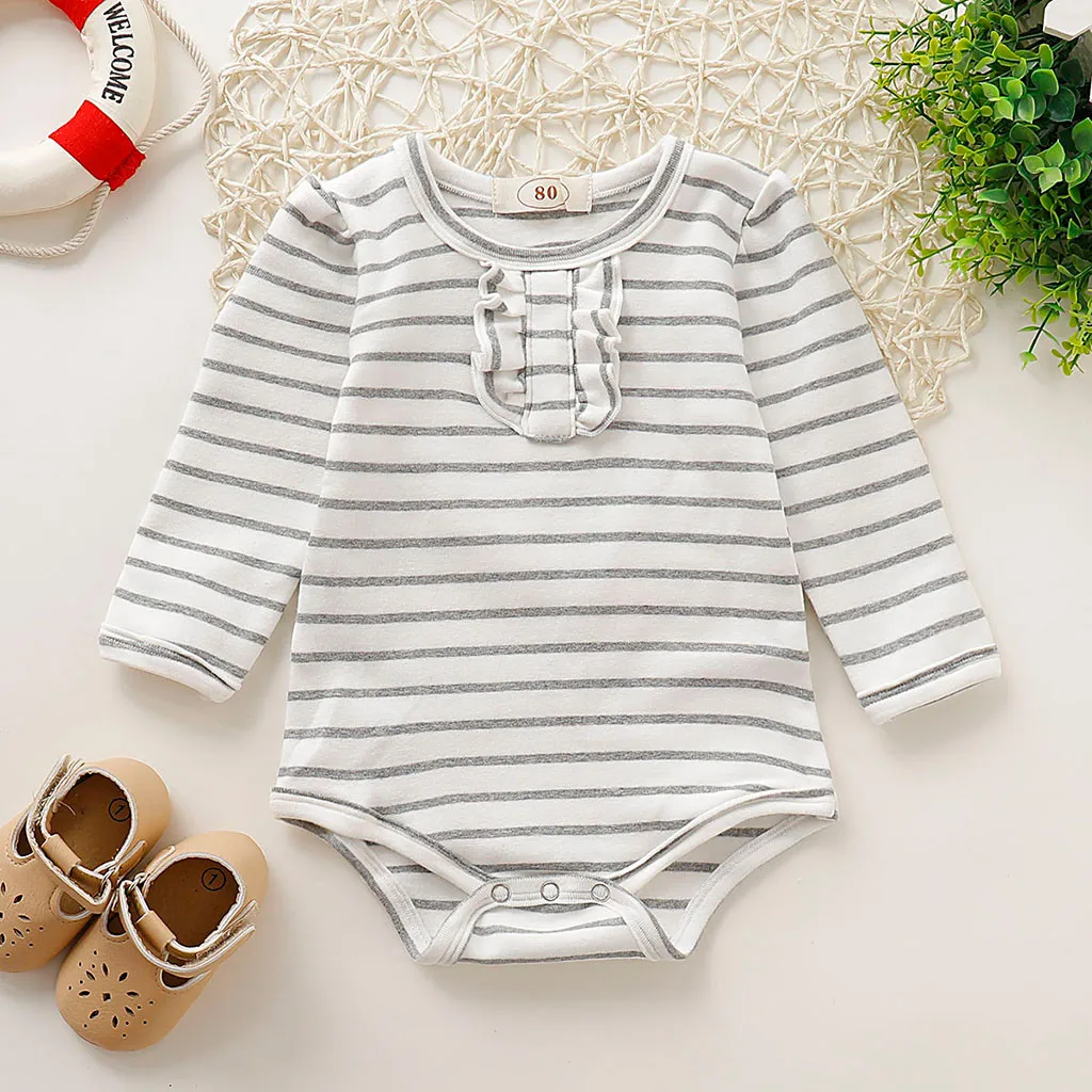 Autumn Baby Romper Infant Boys&ampGirls Long Sleeve Solid Striped Print O-Neck Clothes Roupas Kids Cotton Clothing 3M-18M | Мать и