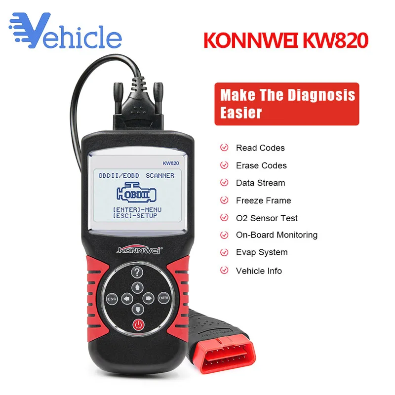 KONNWEI KW820 Автомобильный сканер, многоязычный диагностический инструмент OBDII EOBD, Автомобильный сканер ошибок, диагностический сканер на испанском языке