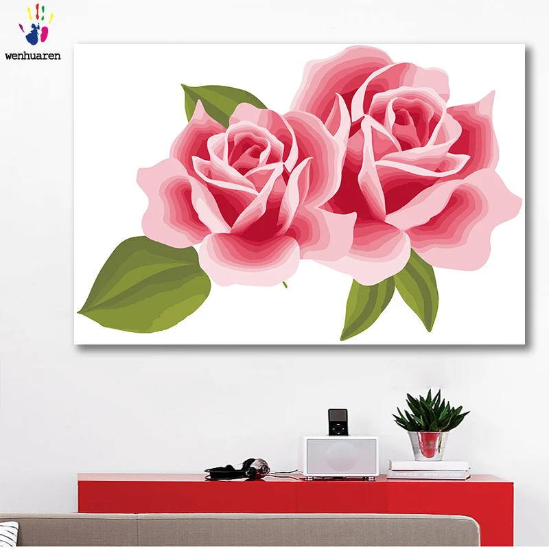 DIY картинки для раскраски по номерам с цветами две розовые розы простой стиль