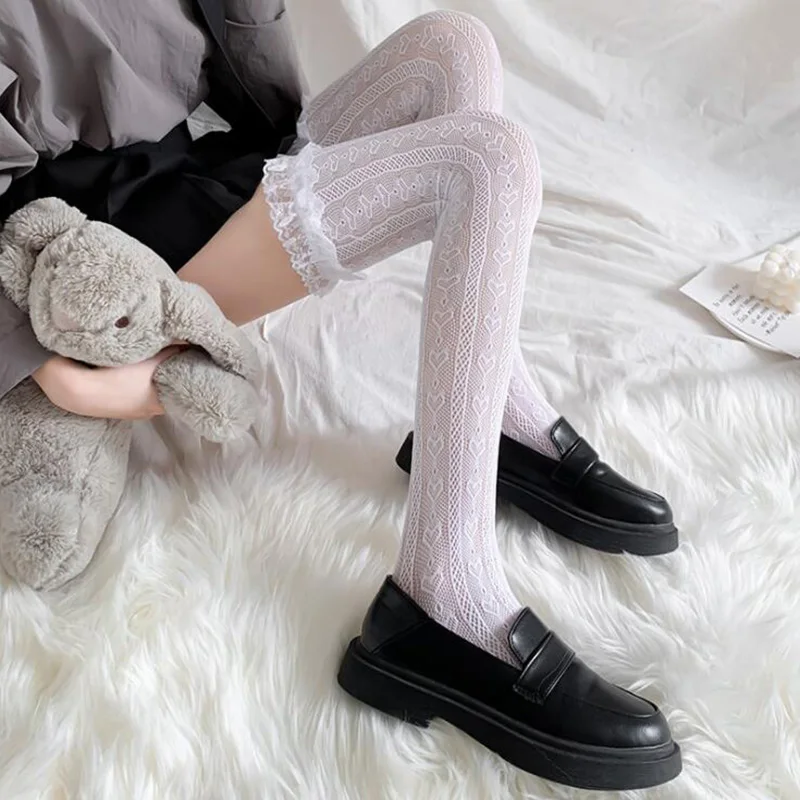 

Lolita Lace Stockings Women Thigh Transparent Heart Over Knee Socks Female Jk Long Stocking Pantyhose Dress Calcetine Medias