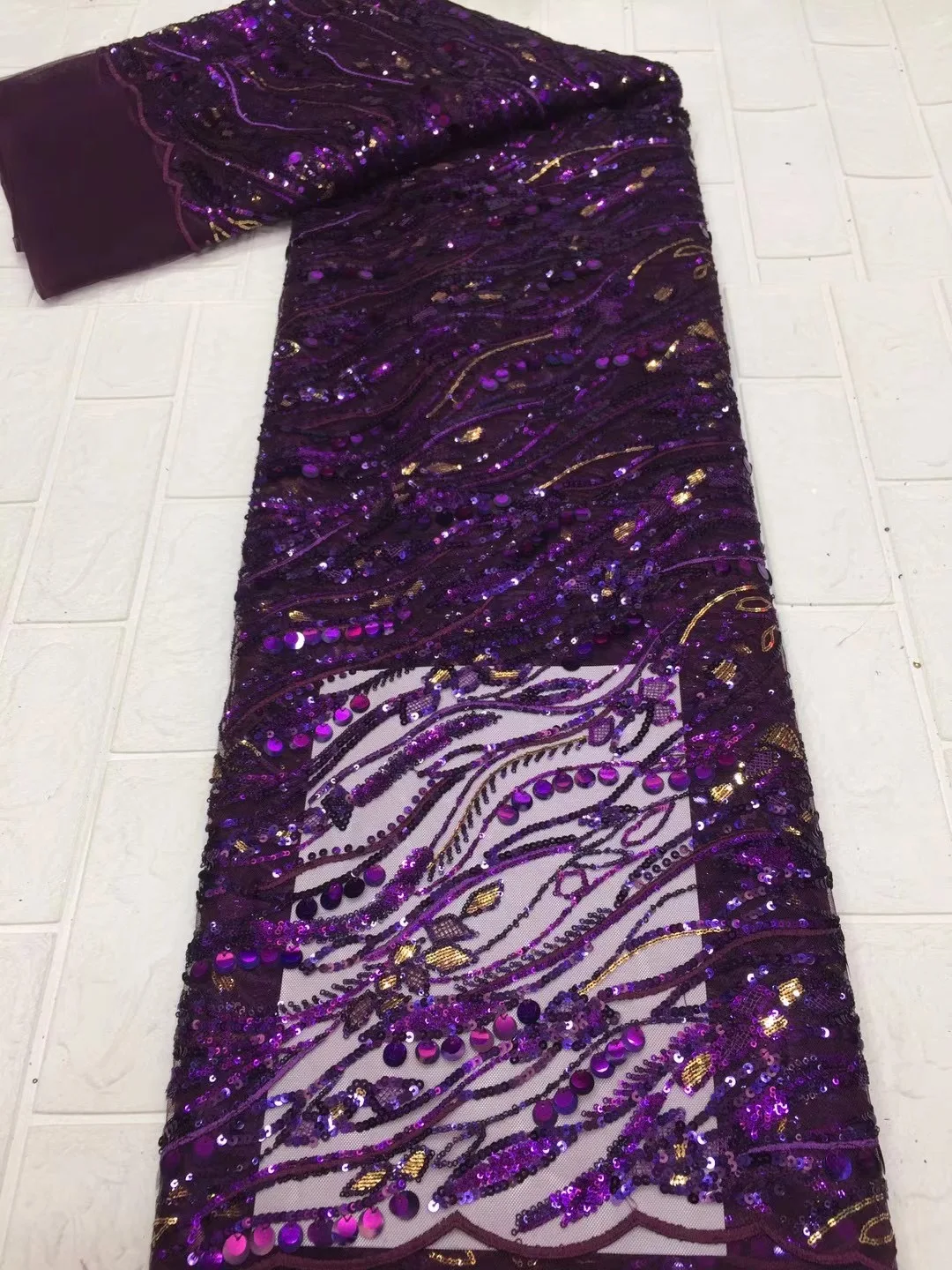 

French color sequins embroidered flower high quality lace fabric 5 yards 2021 latest fashion lace fabric XC-0119-4