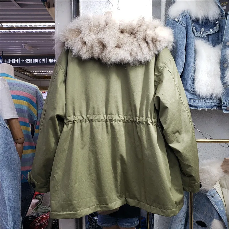 

Winter Women Thick Warm Fleece Lining Cargo Parkas Big Fur Collar Adjustable Waist Loose Fit Jacket Casual Ladies Outwear Coat