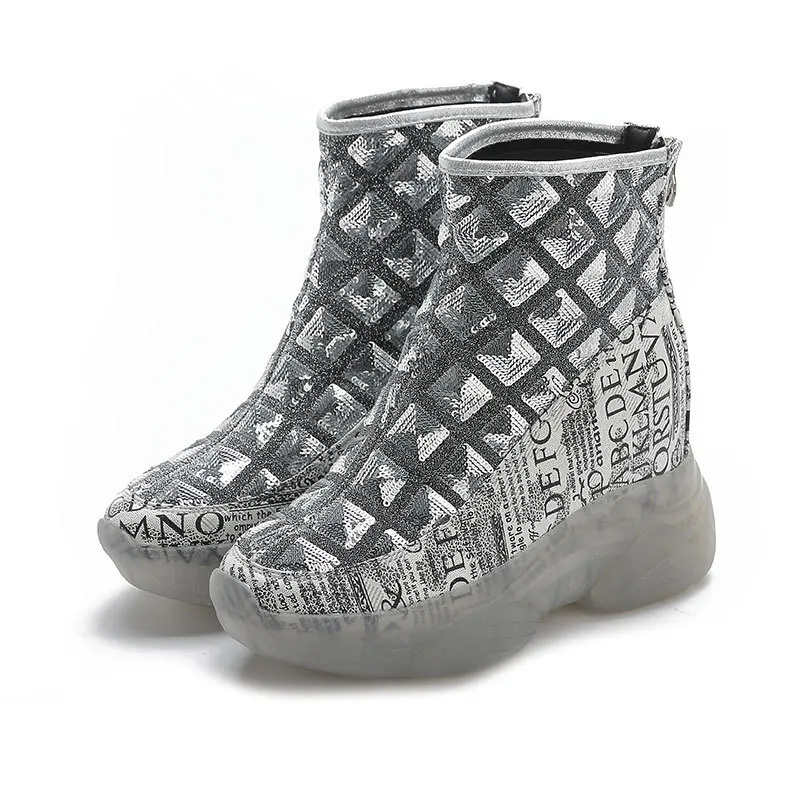 

Spring 2021 New Women's Short Boots British Style Breathable Thick Sole Martin Boots Fashion Bling Women's Shoes Size 34-39