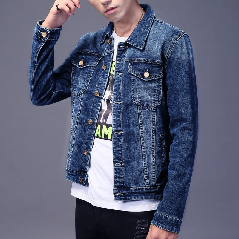 Мужская Осенняя Новинка 2019 года однотонная джинсовая куртка большого размера