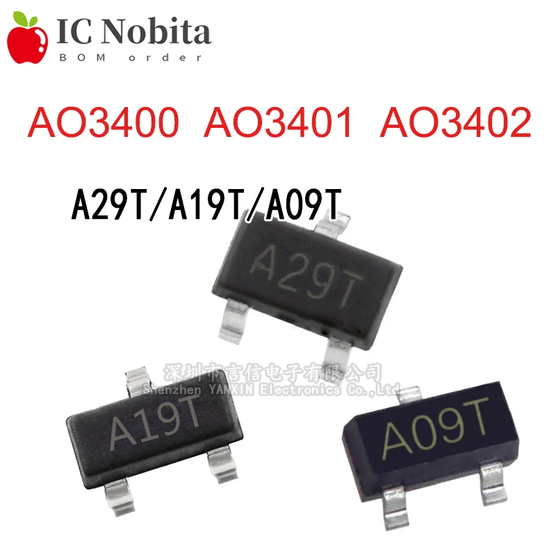 AO3400 AO3401 AO3402 SOT-23 A09T A19T A29T SOT23 MOS трубка с полевым эффектом полевой транзистор IC, новинка, 100 шт.