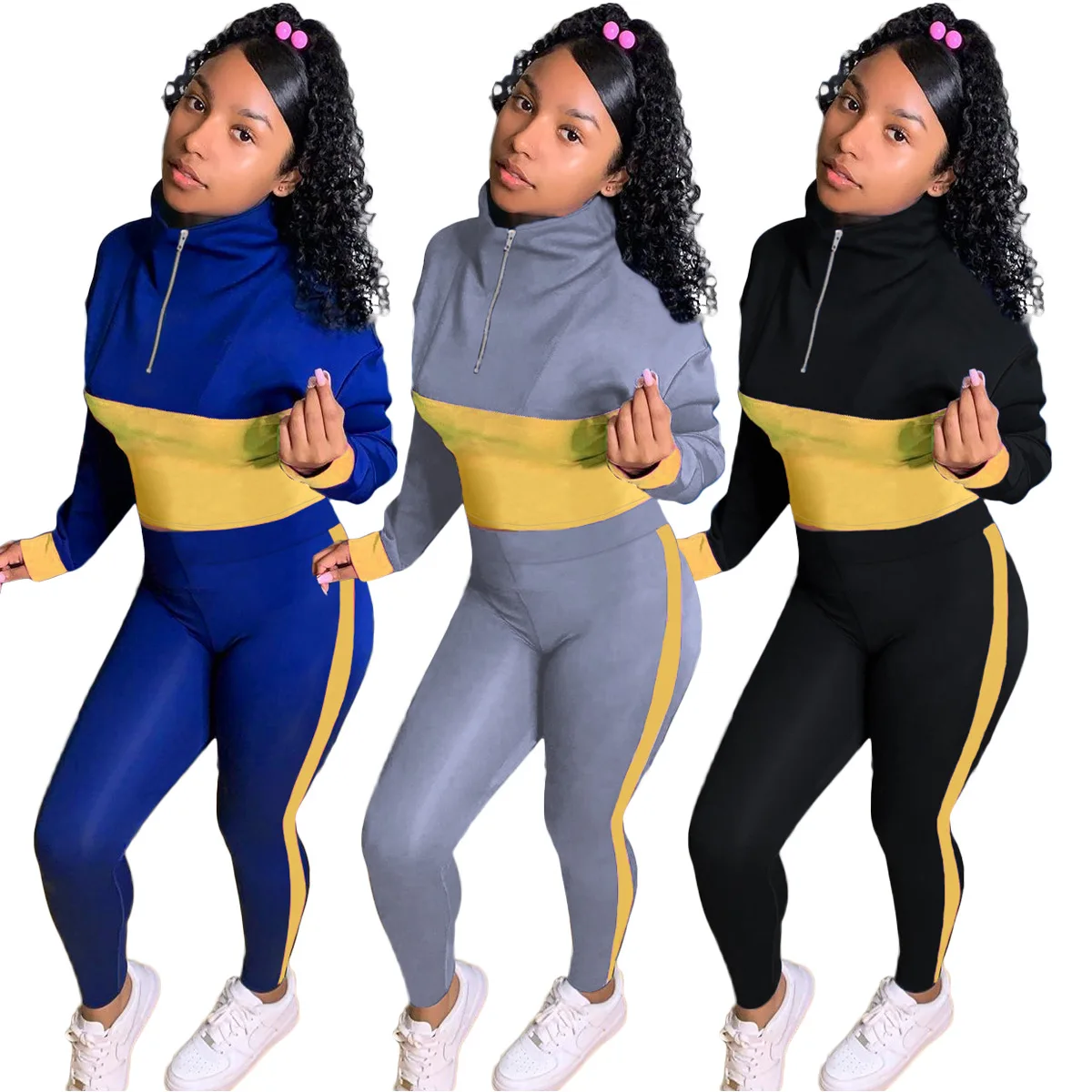 

2020 Tracksuit Women Two Piece Set Long Sleeve Zipper Top and Sweatpants Suit Joggers Women Set Sweat Matching Sets for Women
