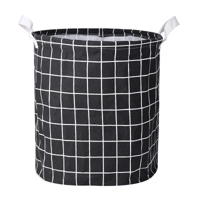 black grid Круглая грязная корзина для белья складная корзина для хранения белья для детских игрушек грязная одежда - Цвет: black grid