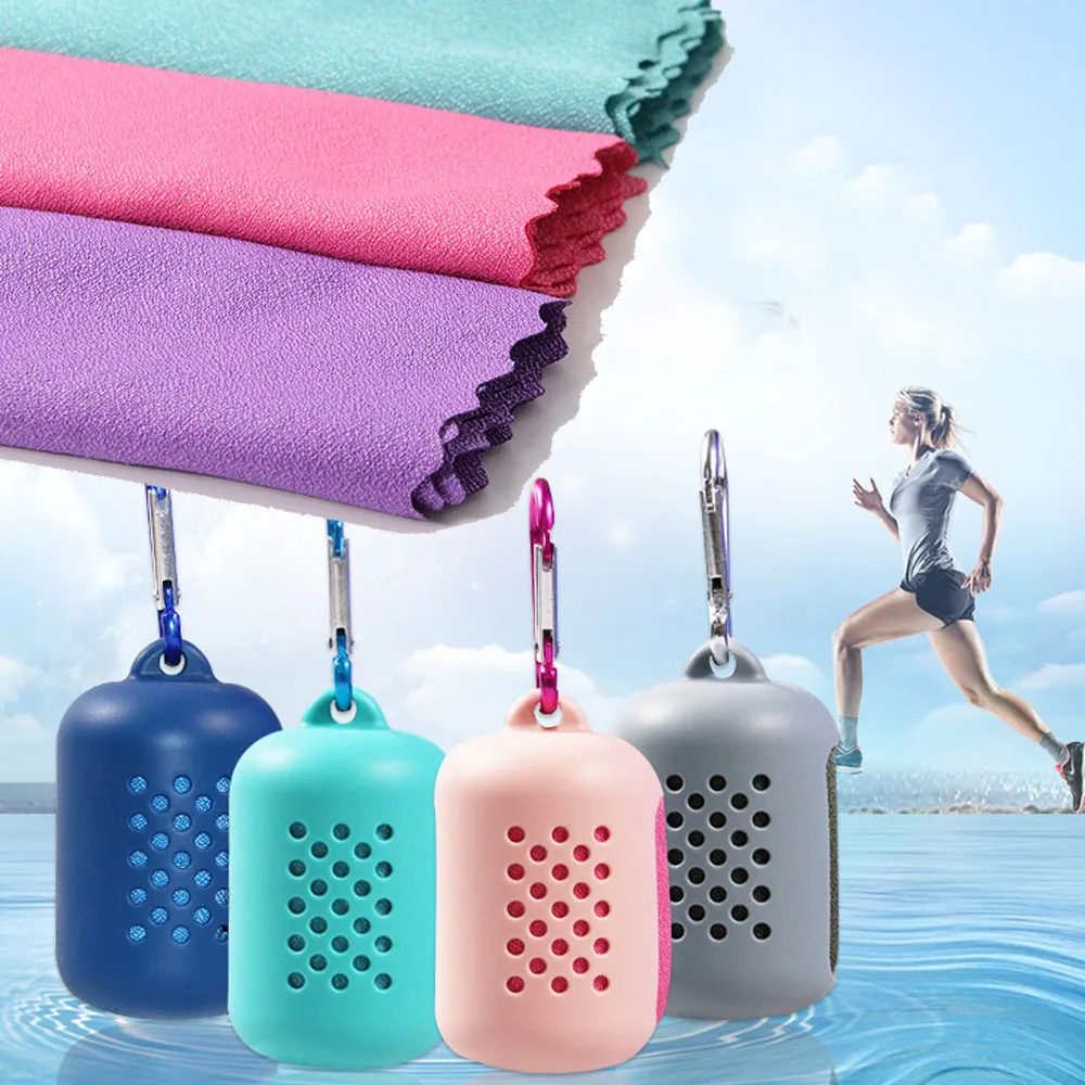 

Quick Drying Cooling Microfiber Towel with Silicone Bag for Portable Outdoor Running Camping Travel Towel Gym Fitness Yoga Towel
