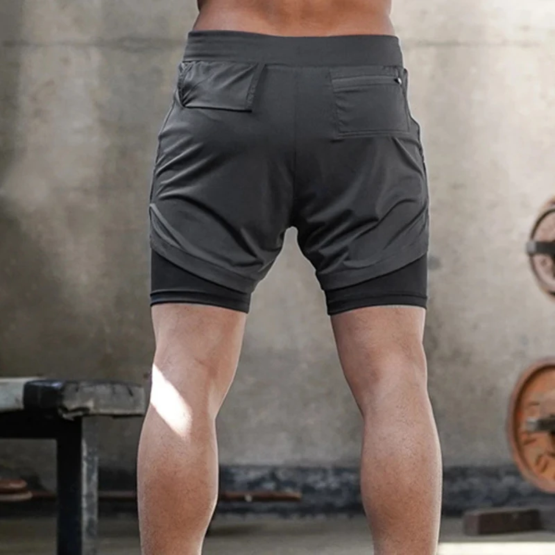 

Men's Yoga Training Quick Dry Running Shorts 2 in 1 Sports Jogging Fitness Shorts (Black & Grey L)