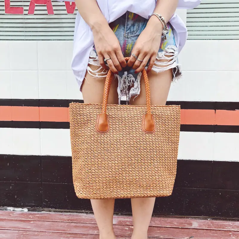 Соломенная плетеная Сумка тоут в стиле бохо для женщин летняя пляжная