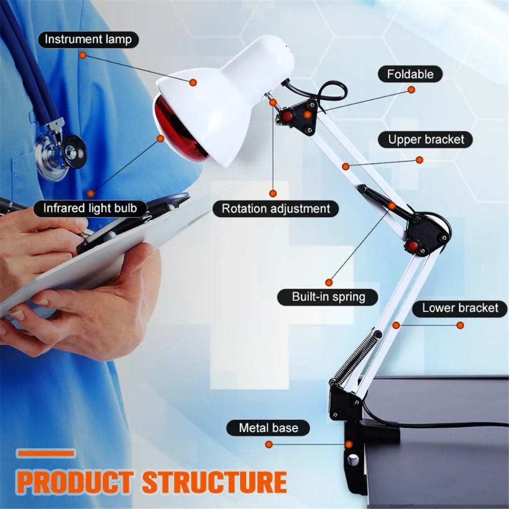 220 В 100 Вт Инфракрасная тепловая лампа терапевтический нагревательный светильник