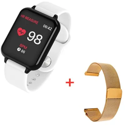 add steel strap Умные часы B57, водонепроницаемые, пульсометр, кровяное давление, несколько видов спорта, умные часы для женщин, носимые часы, мужские умные часы - Цвет: add steel strap