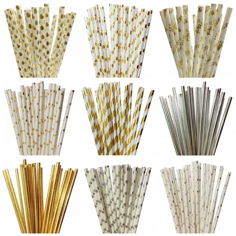 200 шт./лот фольга золото/серебро Питьевая бумага соломинки Поп Торт флаги для дня