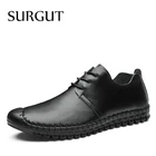 Мужские дышащие лоферы на шнуровке SURGUT, черные повседневные Мокасины из натуральной кожи, мягкая обувь на плоской подошве для вождения летом, 2021