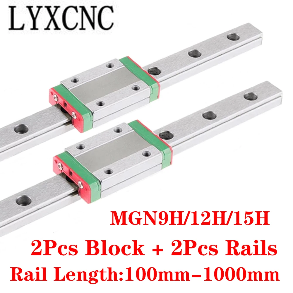 

2PCS MGN9H MGN12H MGN15H Carriage And 2PCS MGN15 MGN12 MGN9 Miniature Linear Rail Slide Guide Length 100-1000mm For CNC Parts