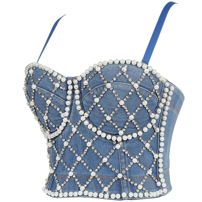 Sexy Bralette Crop Top Strap Beading Fashion Camis 2021 Summer Sleeveless Backless Tank Tops Clothing