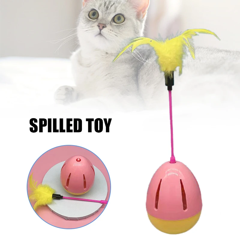 

Pet Cat Tumbler Ball Toys with Feather Leaking Holes Design Built-in Sounding Bell Mice Kitten Interaction Ball Toys LB88