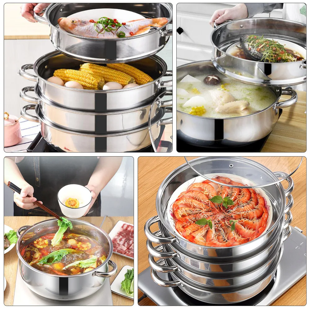 

1pc Stainless Steel Stockpot Multifunction Pot (Four-Layer, Super Thick-28cm)