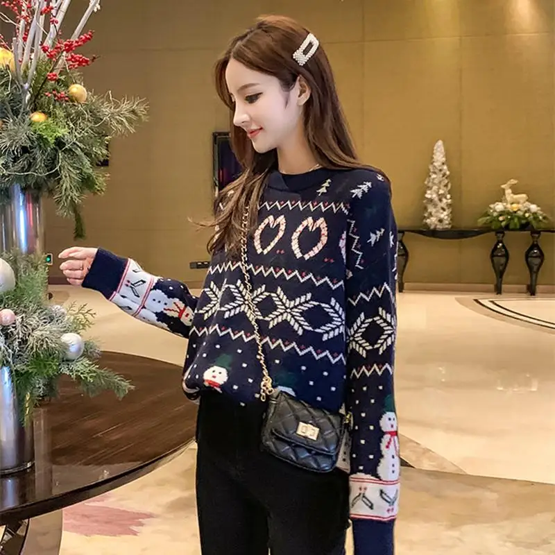 

Juice Snow 2020 Autumn And Winter New Christmas Snowman Love Round Neck Dweater Women Loose Cute Knit Sweater