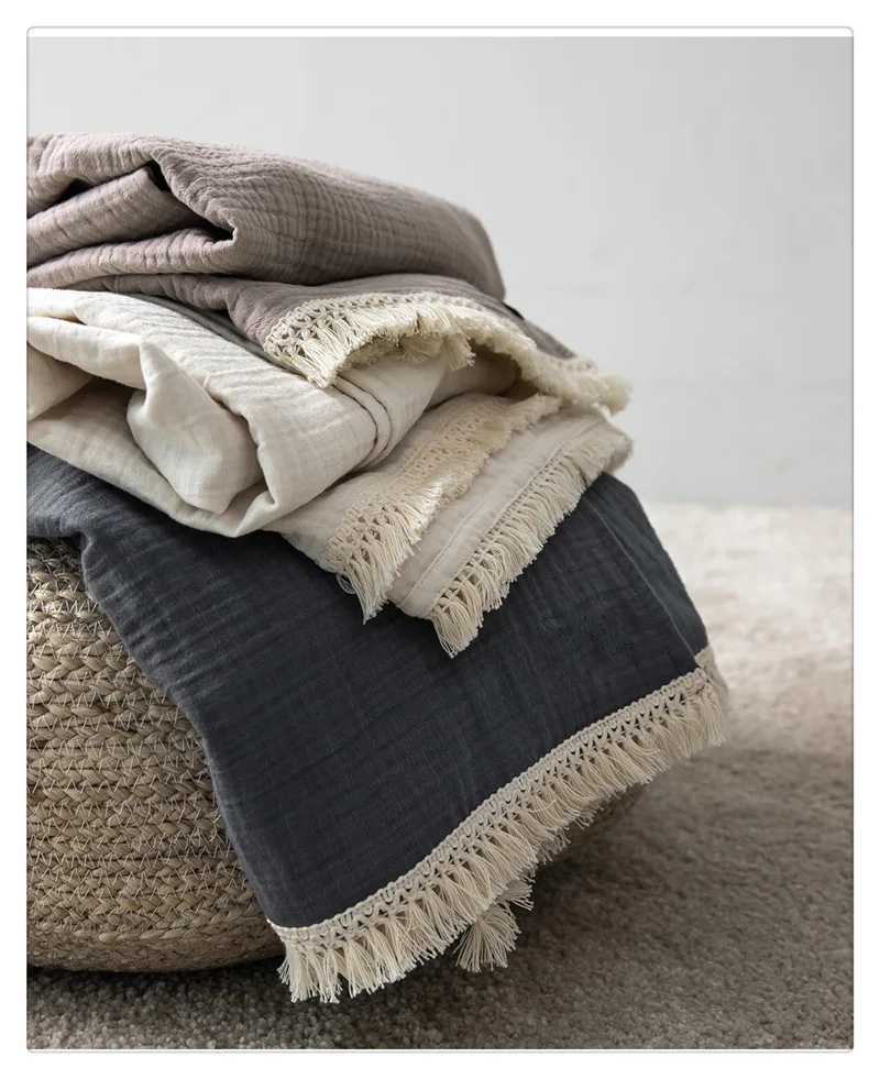 

Однотонное одеяло с кисточками, Хлопковое одеяло для сна