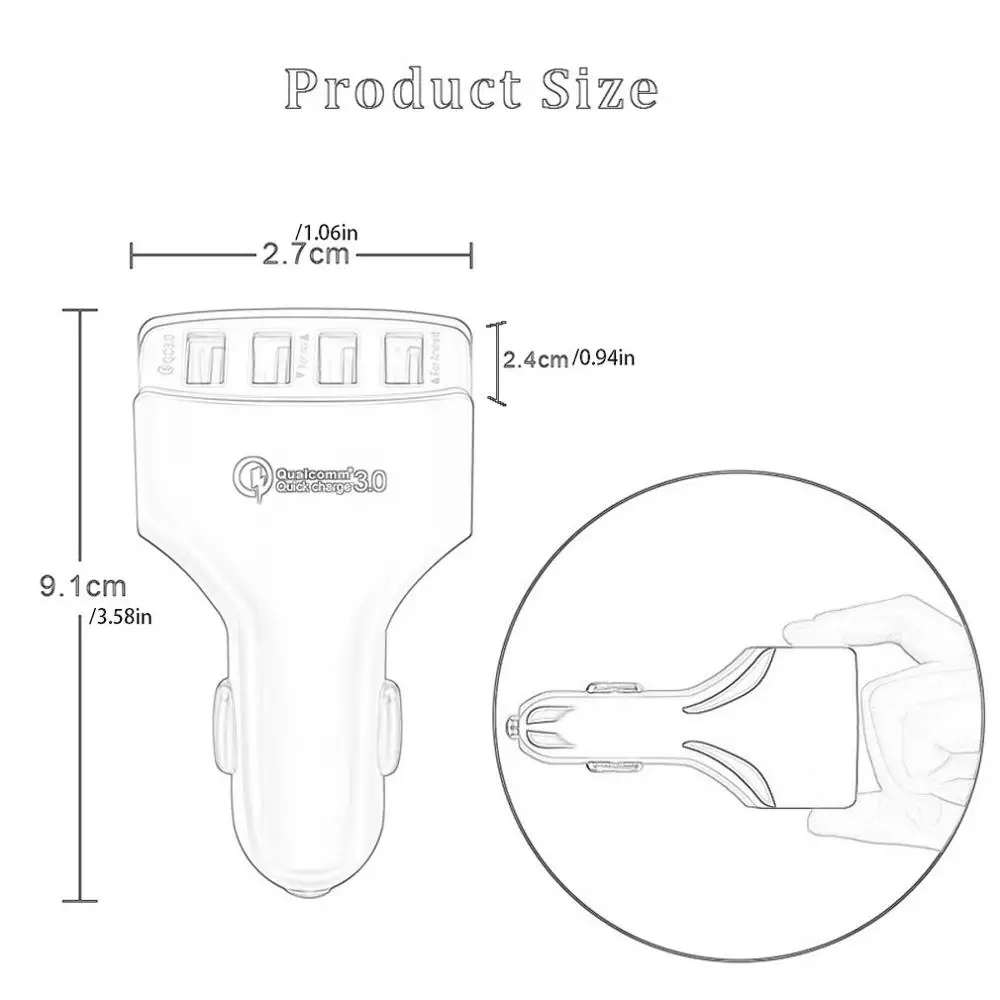 

QC 3,0 Multifunctional 4-Port USB Fast charger 4 USB Smart Fast charging Car charger Adapter Multi-protection