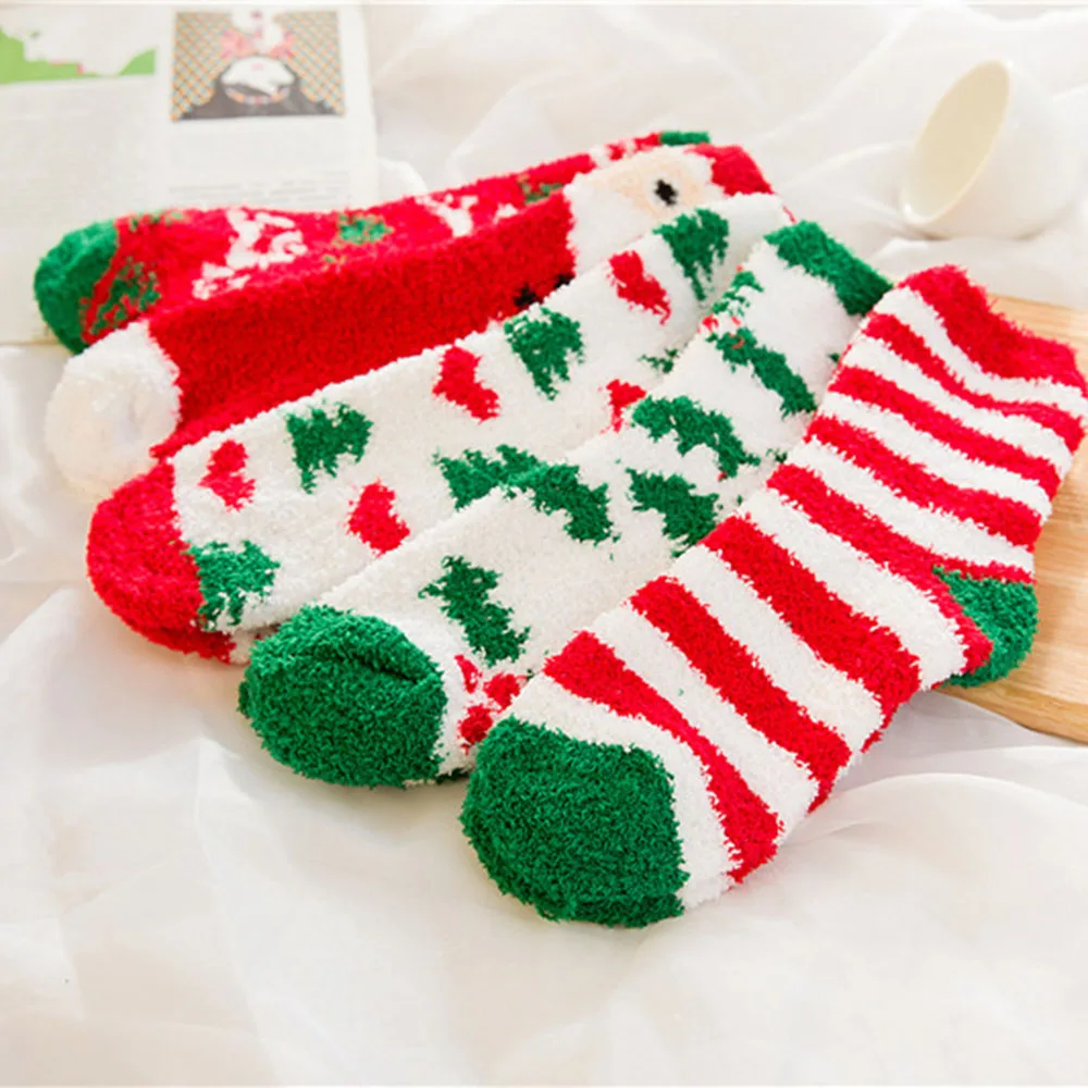 Новые рождественские носки из плотного кораллового флиса для взрослых Осень
