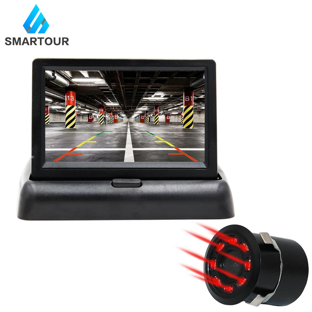Display with camera Smartour Автомобильная камера заднего вида 4," Автомобильный монитор TFT lcd парковочная система заднего вида для резервной камеры поддержка VCD DVD обратное изображение - Название цвета: Display with camera