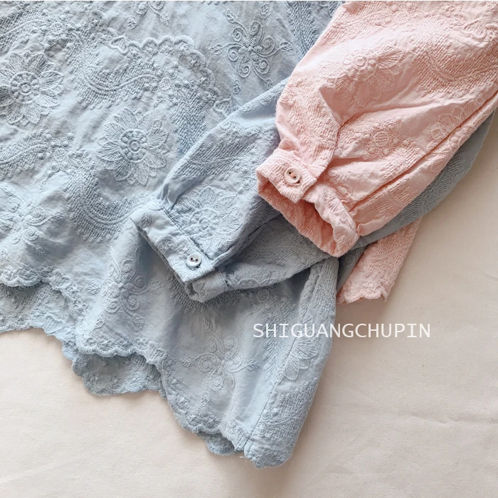 

New Spring Autumn Women Blouse Mori Girl Vintage Embroidery Loose Cotton Long Sleeve Shirt Women