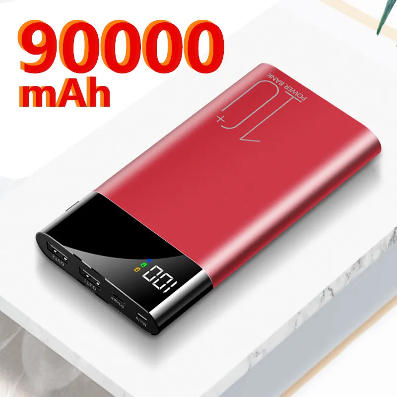 90000mAh Power Bank Portable Ultra-thin Phone Charger Digital Display 2 USB Outdoor Travel Powerbank for Xiaomi Samsung IPhone | Мобильные