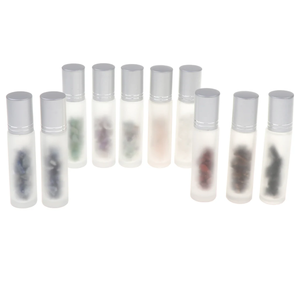 

10pcs Essential Oil Roller Bottles, 10ml Empty Roller Bottles with Natural Gem
