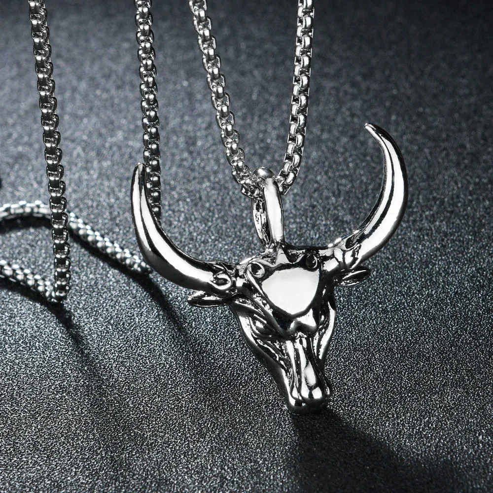 Высокое качество Ox ожерелье с подвеской в виде головы рок н Биг Хорн серебро Цвет