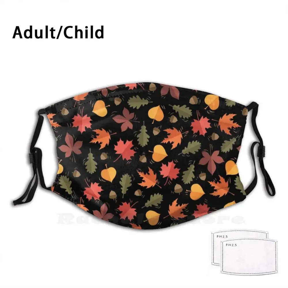 

Autumn Leaves Pattern Black Background Funny Print Reusable Pm2.1336 Filter Face Mask Autumn Leaves Leaf October September