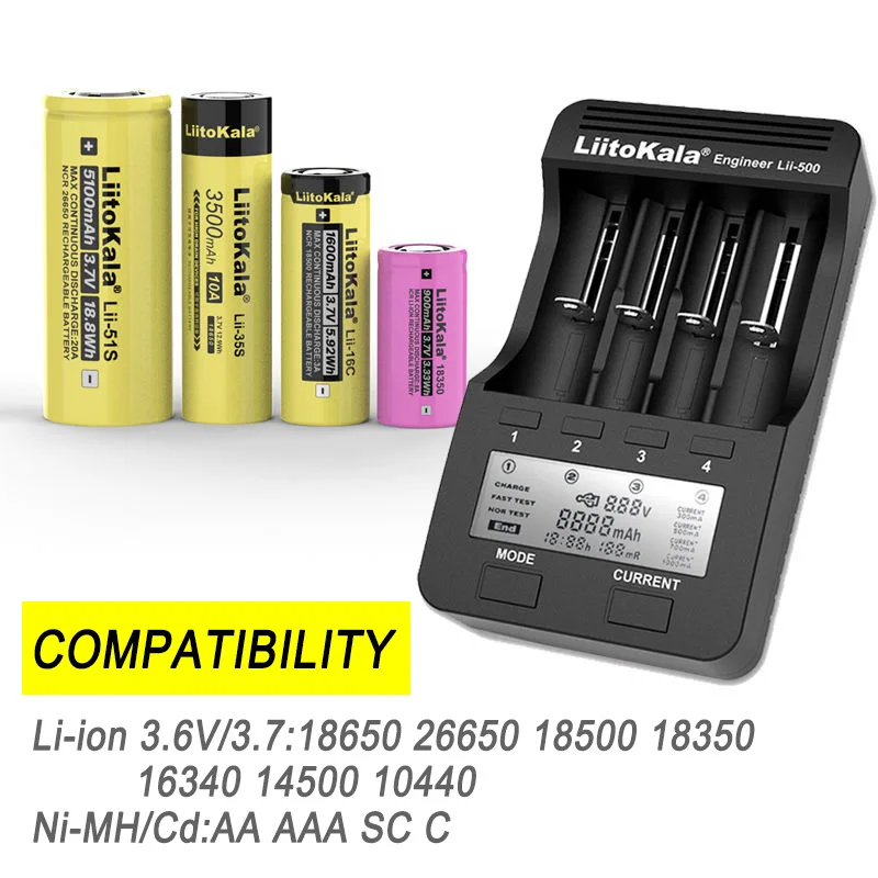 Аккумуляторная батарея LiitoKala Lii-500 зарядное устройство li-ion 3 7 V и NiMH 1 2 18650 26650 21700 AA AAA