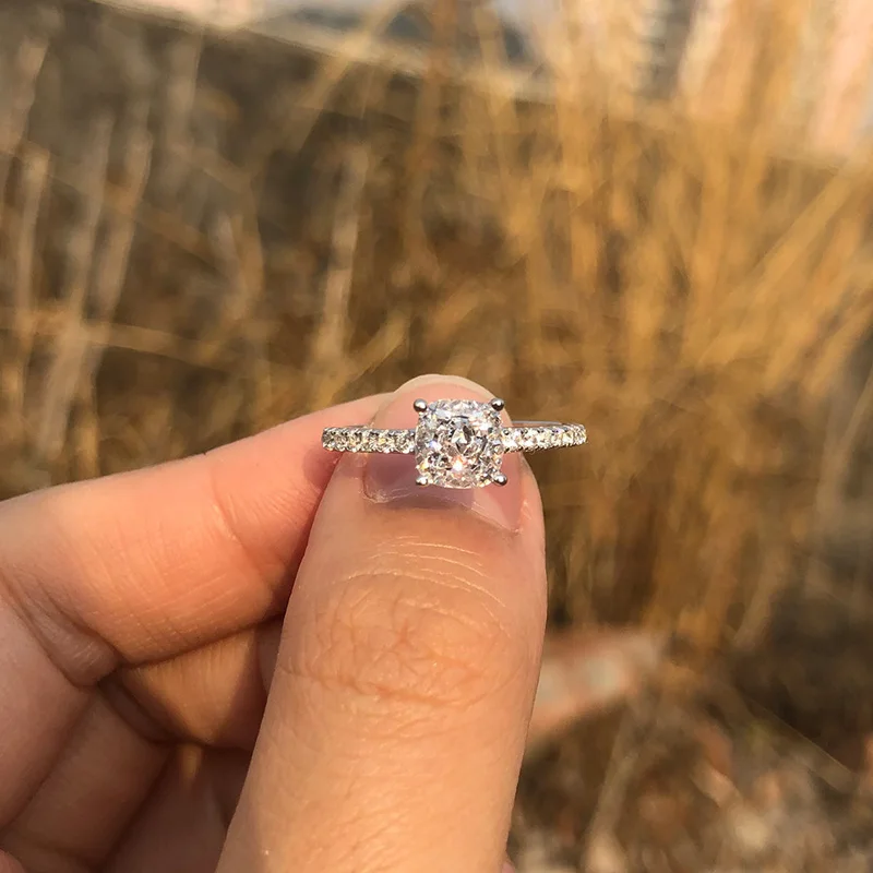 

COSYA 100% 925 Sterling Silver 6*6mm High Carbon Diamond Shining Rings For Women Engagement Anniversary Party Fine Jewelry Gift