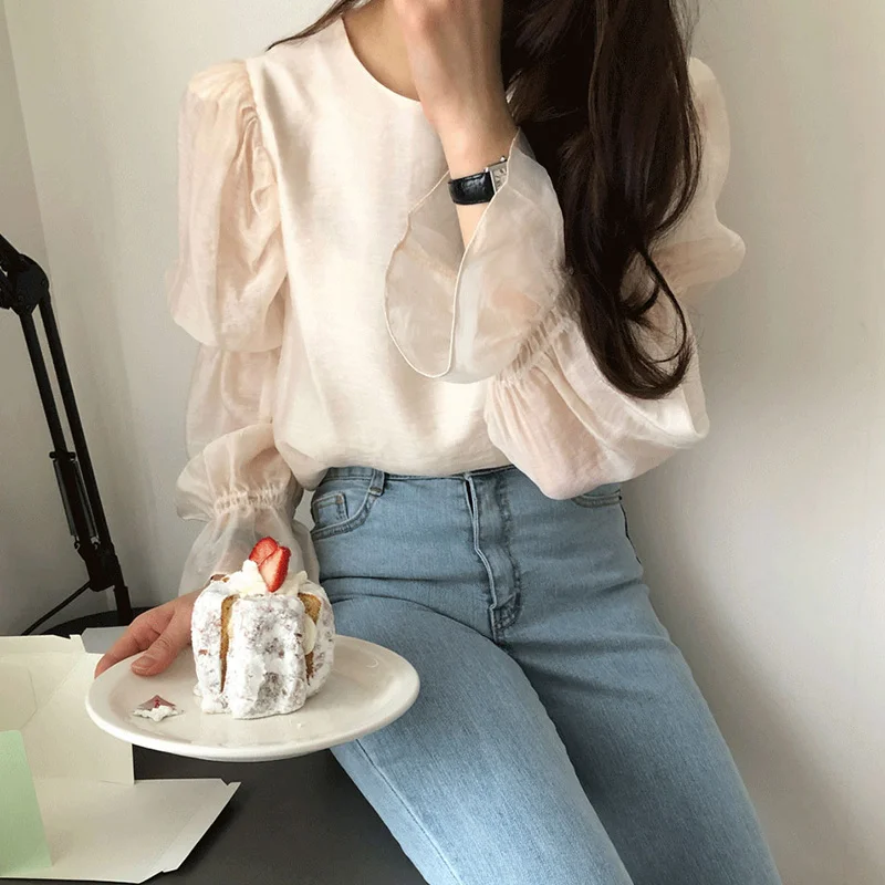 

CMAZ Shirts For Women CMAZ Shirts For Women Korean Chic Early Autumn New Glossy Slightly Transparent Base