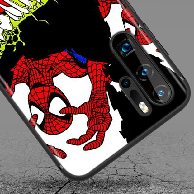 

Marvel Spider-Man Avengers Super Hero For Huawei P50 P40 P30 P20 P10 P9 P8 Lite Mini E 5G Pro Plus TPU Silicone Black Phone Case