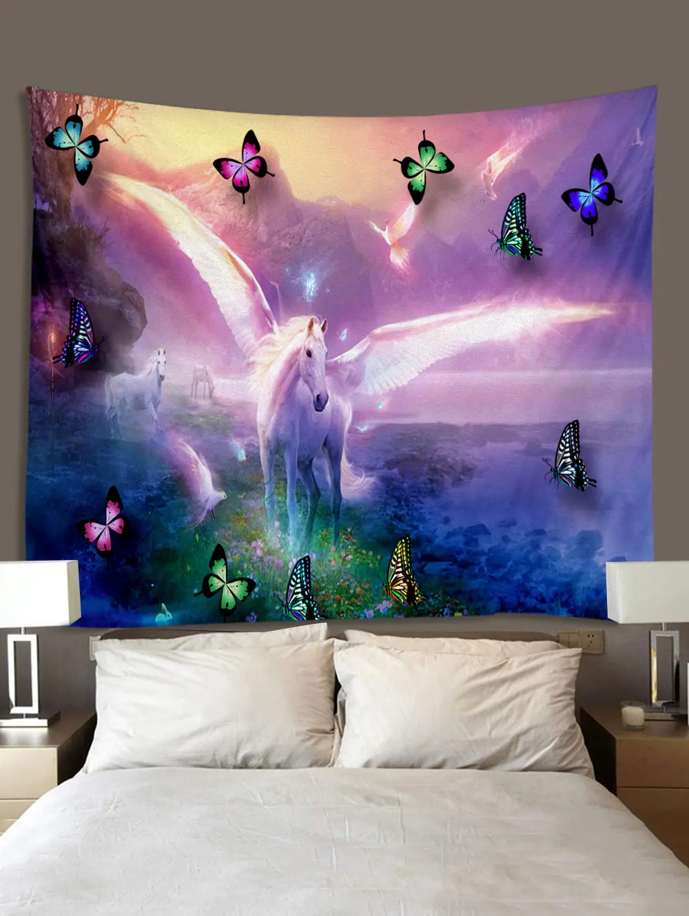 Creative 3D Printing Butterfly And Pegasus Fringed Iris Herb Tapestry Wall Hanging Bed Spread Beach Towel Table Cloth Yoga Mat | Дом и сад