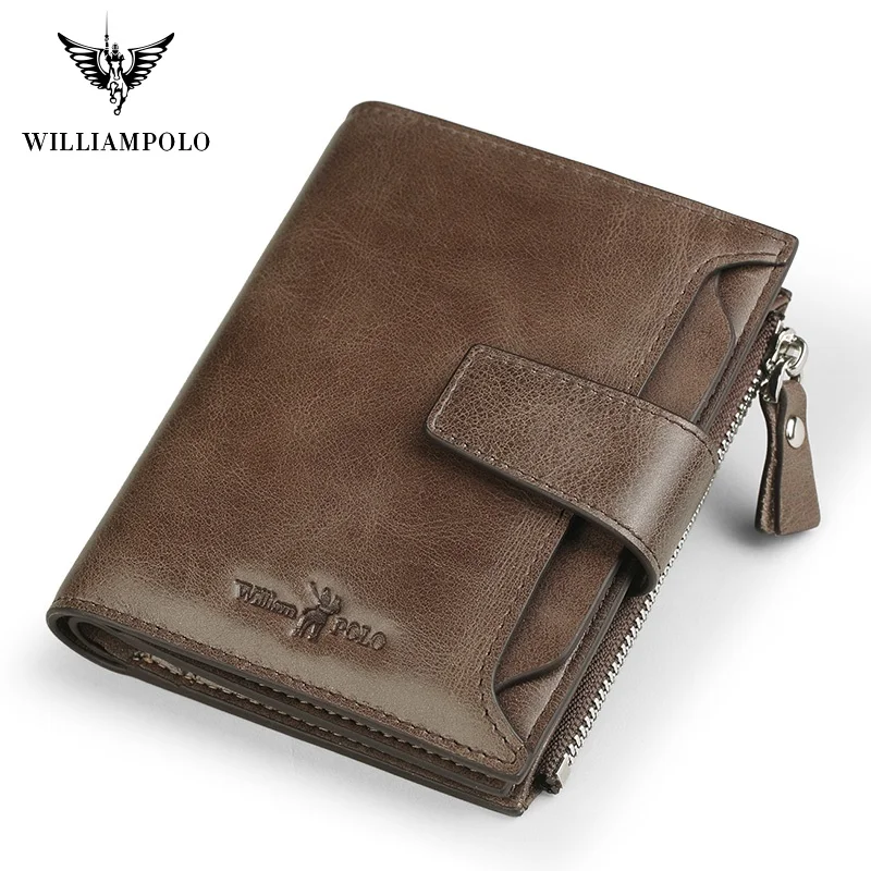 Мужской короткий кошелек из зернистой кожи WilliamPolo Черный винтажный с отделением