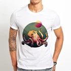 Мужская винтажная футболка с изображением осьминога, новая белая Повседневная Уличная одежда унисекс, футболка в стиле Харадзюку