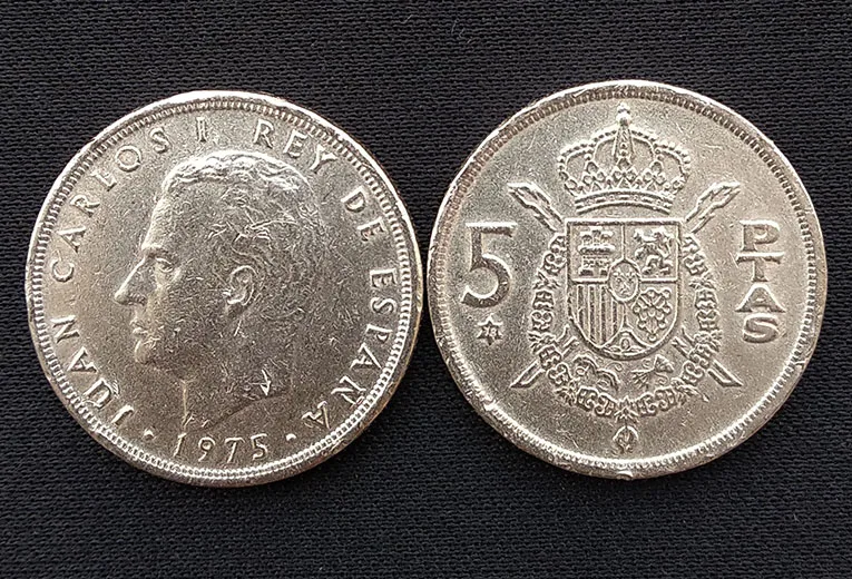 

22mm Spain 5 Ptas Coins Eu Edition Europe 100% Real Original Used Coin Old Random Year
