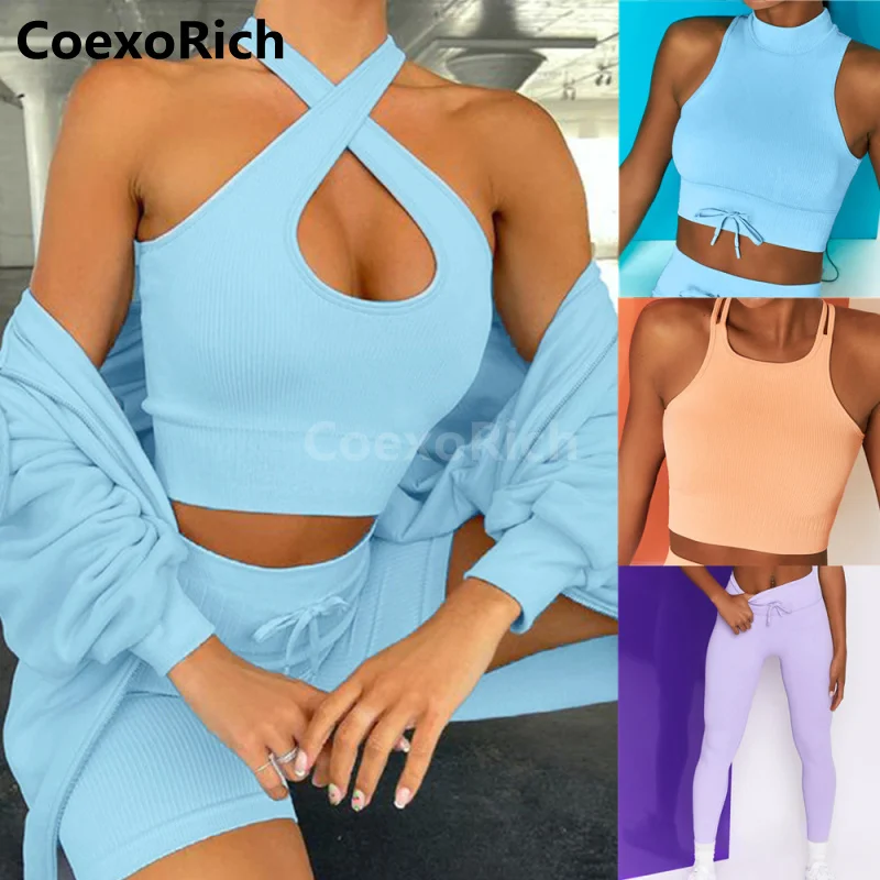 

2021 Sport Tank Top Sports Bra for Women Gym Shorts Set Seamless Yoga Fitness Vest High Waist Workout Leggings Sportswear