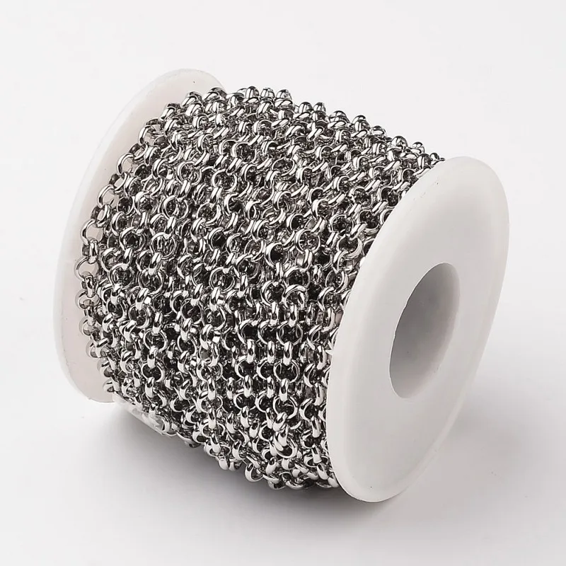 

10m/Roll 5mm 304 Stainless Steel Rolo Chains Unwelded Chain Belcher Chain with Spool for DIY Bracelet Necklace Jewelry Findings