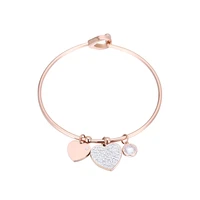 rose gold stainless steel bangles for women crystal charm easy hook can open bracelets bangles bohemia girls jewelry gift 2020