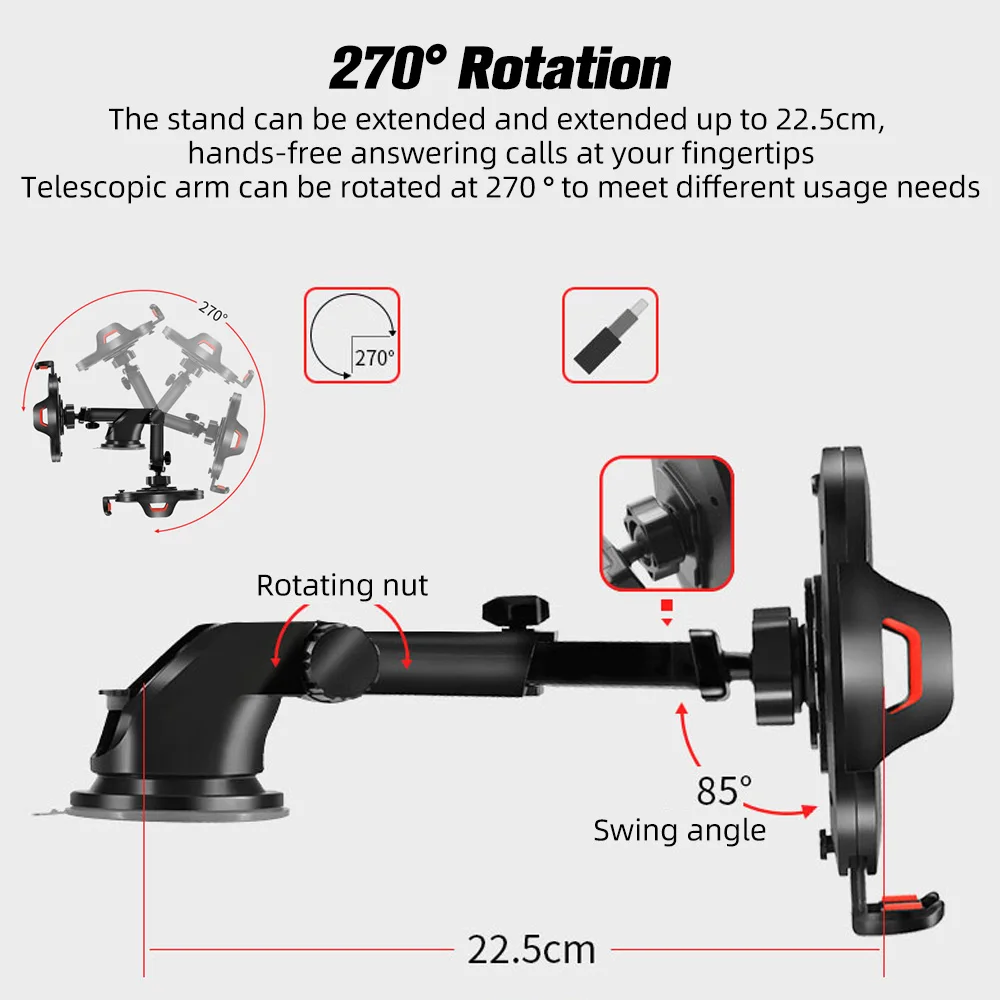 FONKEN Phone Car Holder Scalable Glass Suction Cup Desk in Car Mobile Holder Stand Large Screen Smartphone GPS Auto Bracket