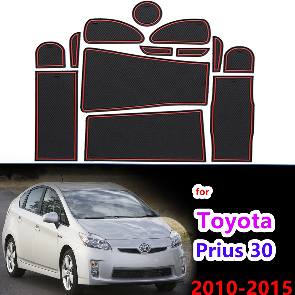 

RHD Anti-Slip Rubber Gate Slot Cup Mat for Toyota Prius 30 XW30 ZVW30 2010~2015 Door Groove Mat Accessories Stickers 2012 2013