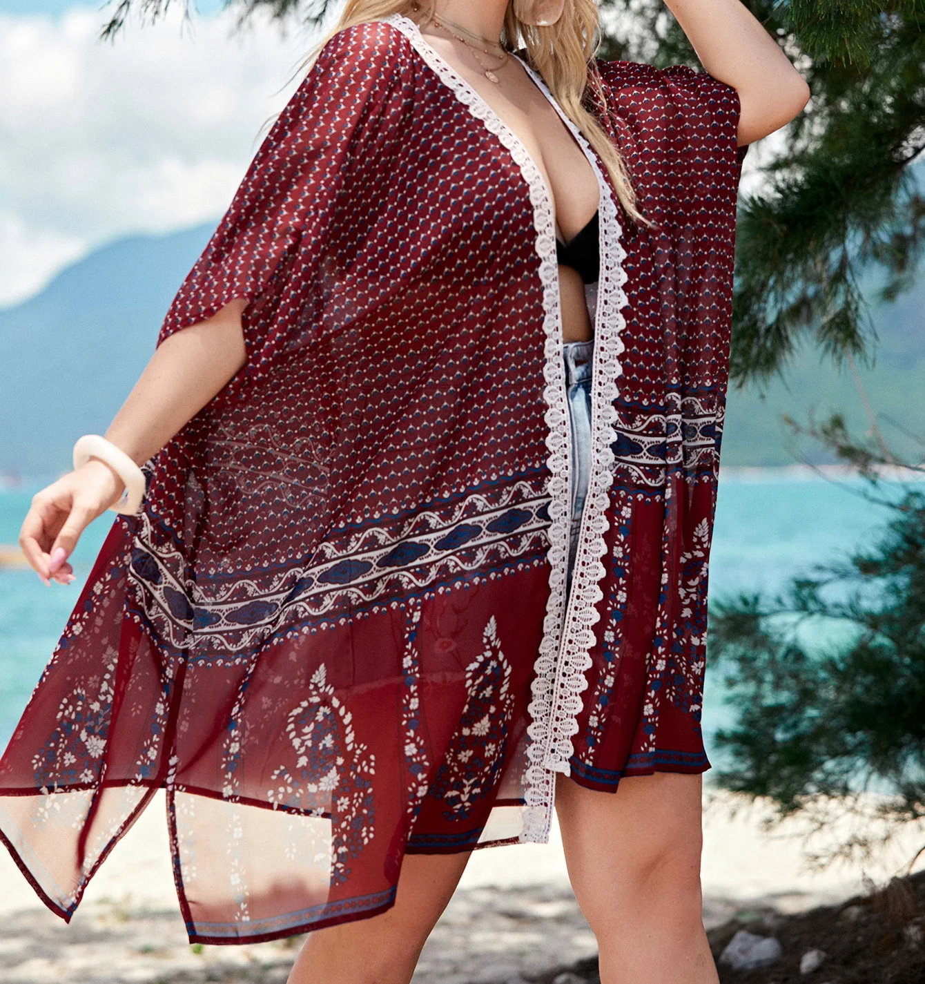 

Plus SizeHot sale women clothing long kimono beach women Hawaii holiday boho print kimono cardigan