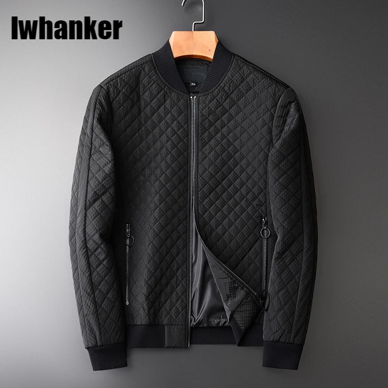 

Мужская парка, роскошная черная ромбовидная стеганая зимняя куртка с воротником-стойкой, мужская приталенная Повседневная зимняя куртка в...